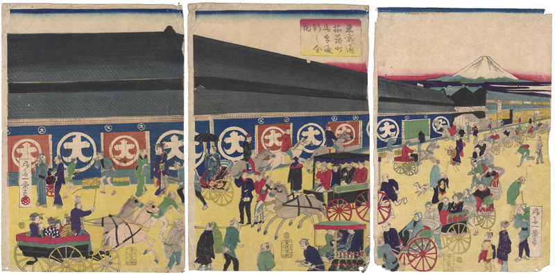 Ikkei “The Horse-drawn Carriage at Toori Hatago-cho, Tokyo	”