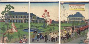 Hiroshige II / View of the British Legation at Bluffland in Yokohama [横浜高臺英役館之全図]