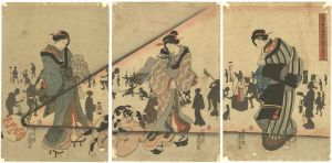 豊国三代「春夕美女の湯かえ里」