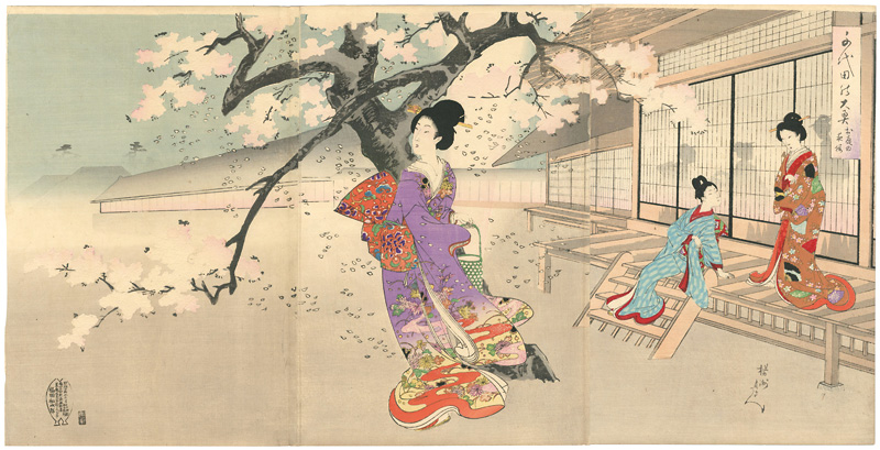 周延「千代田之大奥　お庭の夜桜」