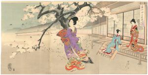 周延「千代田之大奥　お庭の夜桜」