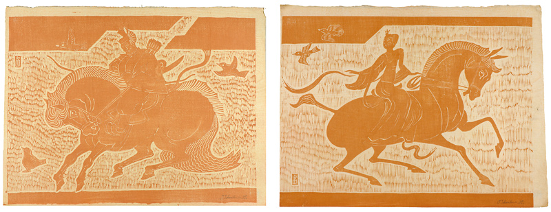 Tokuriki Tomikichiro “Warrior on Horseback & Woman on Horseback”