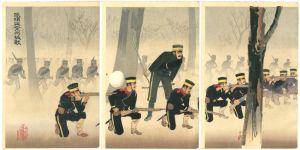 清親「旅順道金州城戦」
