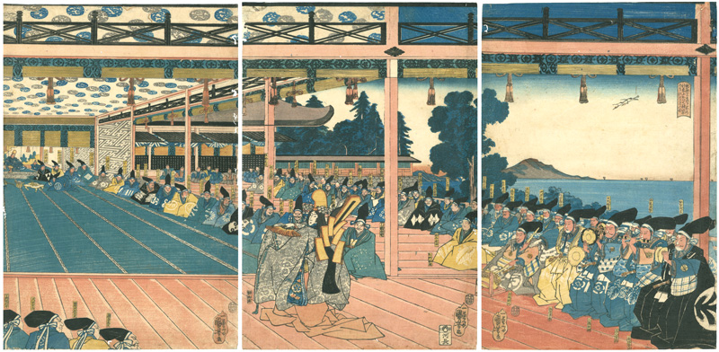 国芳「頼朝公鶴ヶ岡乃神前において静御前の舞を見給う図」