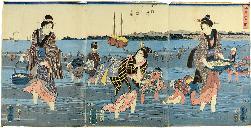 Shigenobu “Famous Place of Edo / Gathering Seashells off the Coast of Shinagawa.”