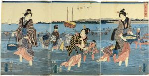 Shigenobu / Famous Place of Edo / Gathering Seashells off the Coast of Shinagawa. [江戸名所　品川沖汐干狩之図]