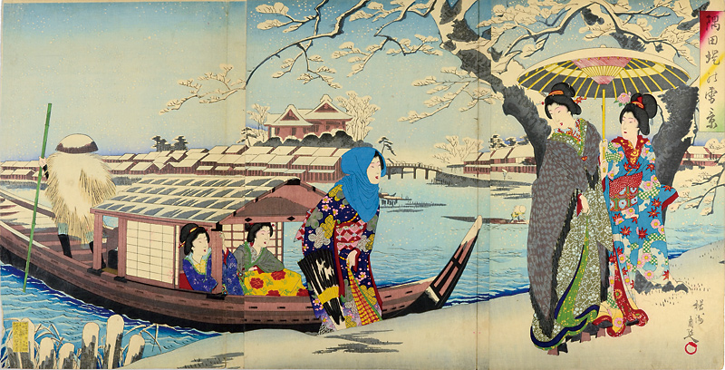 周延「隅田堤の雪景」