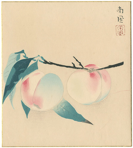 堅山南風「木版画色紙　桃（仮題）」