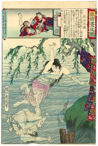 周延「東絵昼夜競　岡崎水練」