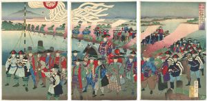 将軍猪狩　松戸駅舟橋行列之図