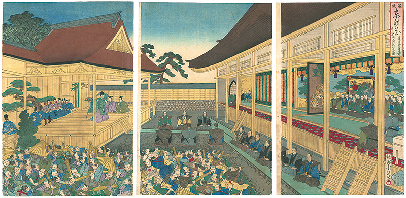 周延「温故東の花　第三篇　旧幕府御大礼之節　町人御能拝見之図」