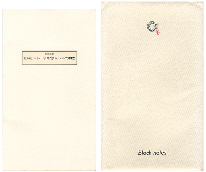 “塩の柱、あるいは舞踏衣裳のためのCODEX block notes III” 加納光於