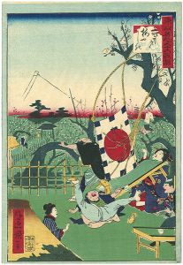 一景「東京名所三十六戯撰　亀戸梅やしき」