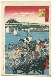広重三代「東京名所　開花一覧図会　両国橋大川ばた」