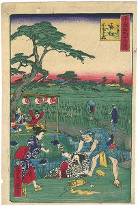一景「東京名所十二ヶ月　五月　堀切園志ようぶ坂」