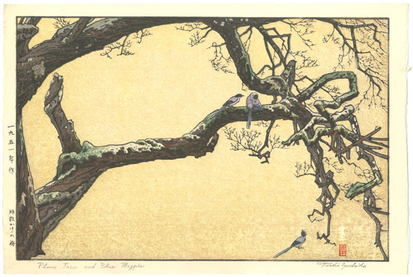 Yoshida Toshi “Plum Tree and Blue Magpie”