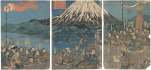 治承四年源頼朝公我兵を揚げ駿州浮嶋ヶ原に陣を居られし時舎弟義経民等を召集し欧州に到着あり土肥実平を■■対面の図
