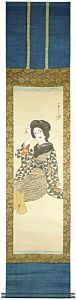 竹久夢二「自筆画幅　美人觀書」