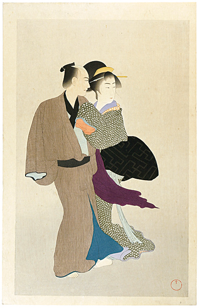 Komura Settai “Chikamatsu Monzaemon in 12 Months / Kabuki Performance Daikyoji : Portrait of Osan & Mohei”
