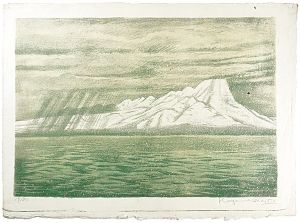 織田一磨「日本名山画譜　第一輯　第二図　島根半島からみた雪の大山（地蔵ヶ崎より遠望）」