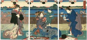 Kuniyoshi / Festivities on the Bank of the Miyato River  [宮戸川岸の賑ひ]