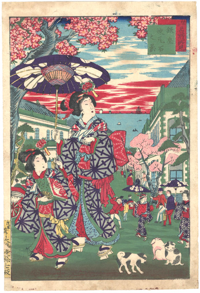 Unknown “Famous places of the Enlightenment at a Glance / The view of Ginza renga-gai (brick-laid streets of Ginza)”
