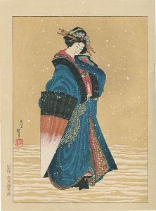 北斎「雪中傘持美人【復刻版】」