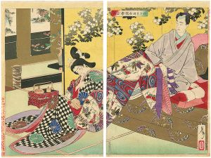 A New Selection of Eastern Brocade Prints / The Shogun Tsunayoshi Teaches Osame to be a Courtesan