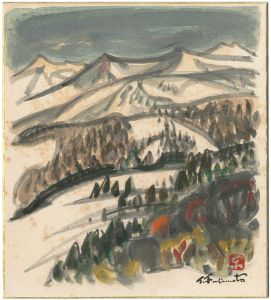 Fujimoto Toichiryo / 自筆画色紙　雪の湯沢高原