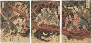 Shuntei / The Earth Spider Slain by Raiko's Retainers  [頼光四天王土蜘蛛退治之図]