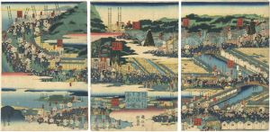 国輝二代「東都名所日本橋従高輪之風景 子供あそひ纏固図小」