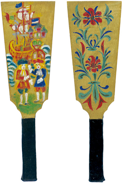 Kawakami Sumio “Painting on Hagoita ( wooden paddle) : European Ship & Europeans”