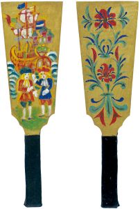 Kawakami Sumio / Painting on Hagoita ( wooden paddle) : European Ship & Europeans