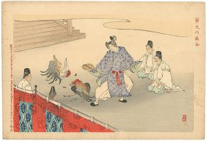 Ginko / Illustrations of Japanese History with Japanese Zodiac: Bird, Fighting Cocks [十二支日本史画内　(酉)大内鶏合 ]