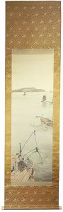 肉筆画幅　宇和島港頭之初春 白魚取りの図（仮題）