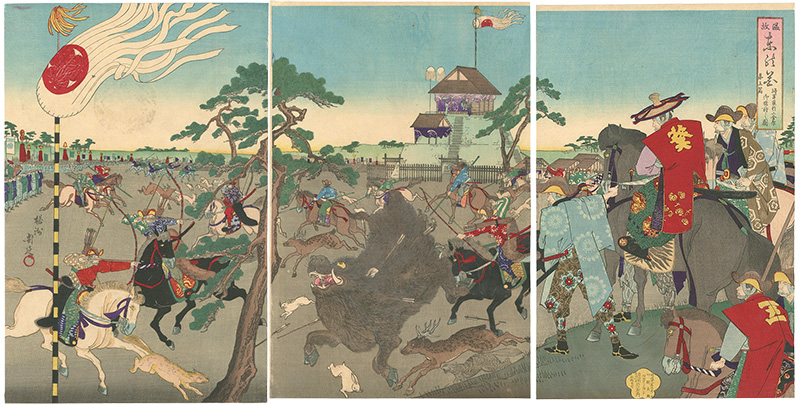 周延「温故東の花　第五篇　将軍家於小金原御猪狩之図」