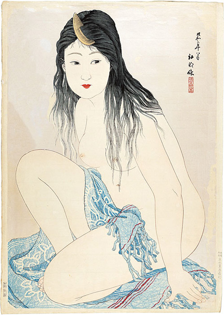 高橋松亭（弘明）「櫛をさした裸婦（仮題）」