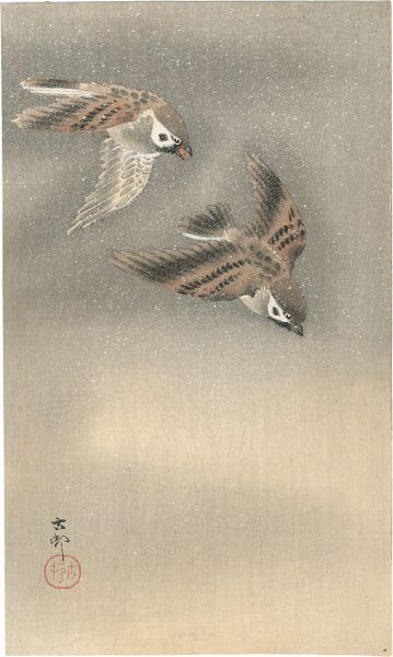Ohara Koson(Shoson) “Sparrows in Snow”