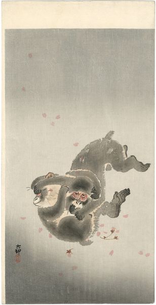 Ohara Koson(Shoson) “Small Monkeys in Fluttering Cherry Blossoms”