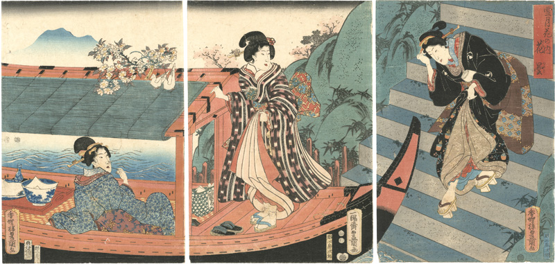 Toyokuni III “Snow, Moon, and Flowers (Setsugekka no uchi) / Hazy Weather in Spring (Hanagumo)”