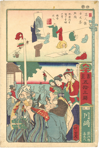 暁斎「書画五十三駅　武蔵川崎　弥次郎　喜太八」