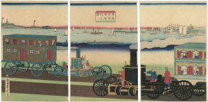 芳虎「蒸気車陸道通行之図」