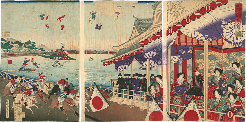 周延「上野不忍 競馬会之図」