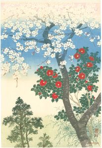 川面義雄（根来莱山）「櫻下椿花」