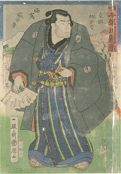 Kuniteru II “Cherry Blossoms at Mukojima (Mukojima sakura no kei) : Wrestler Chitosegawa Tatsuzo from Satsuma Province (Sasshu), from the Series Assorted Place Names in the Eastern Capital (Toto Chimei Zukushi)”