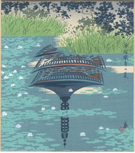 Tokuriki Tomikichiro / 木版画色紙　浄瑠璃寺の夏