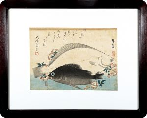広重初代「魚づくし　ひらめ・めばるに桜」