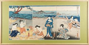 豊国三代「伊勢の海士　長鮑制之図」