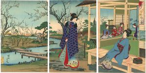 周延「美人遊梅園の図」