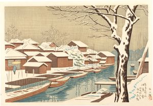 The series famous views of Tokyo:Moonlighe:Snow scene of Tsukudajima